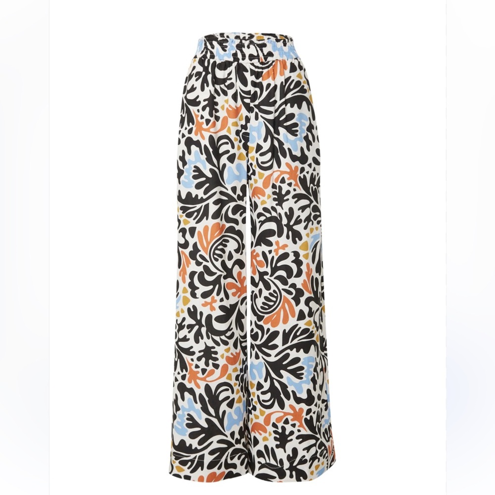 Floral Print Linen Pants - Black, Blue, Orange